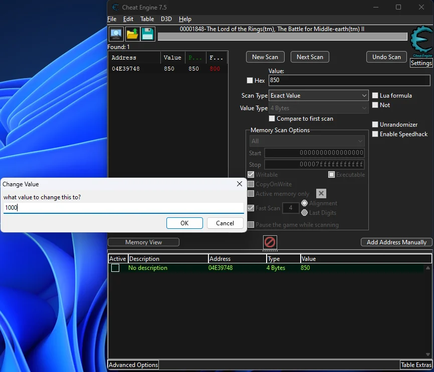 Cheat Engine: Attempting to change the value of CPL’s memory location